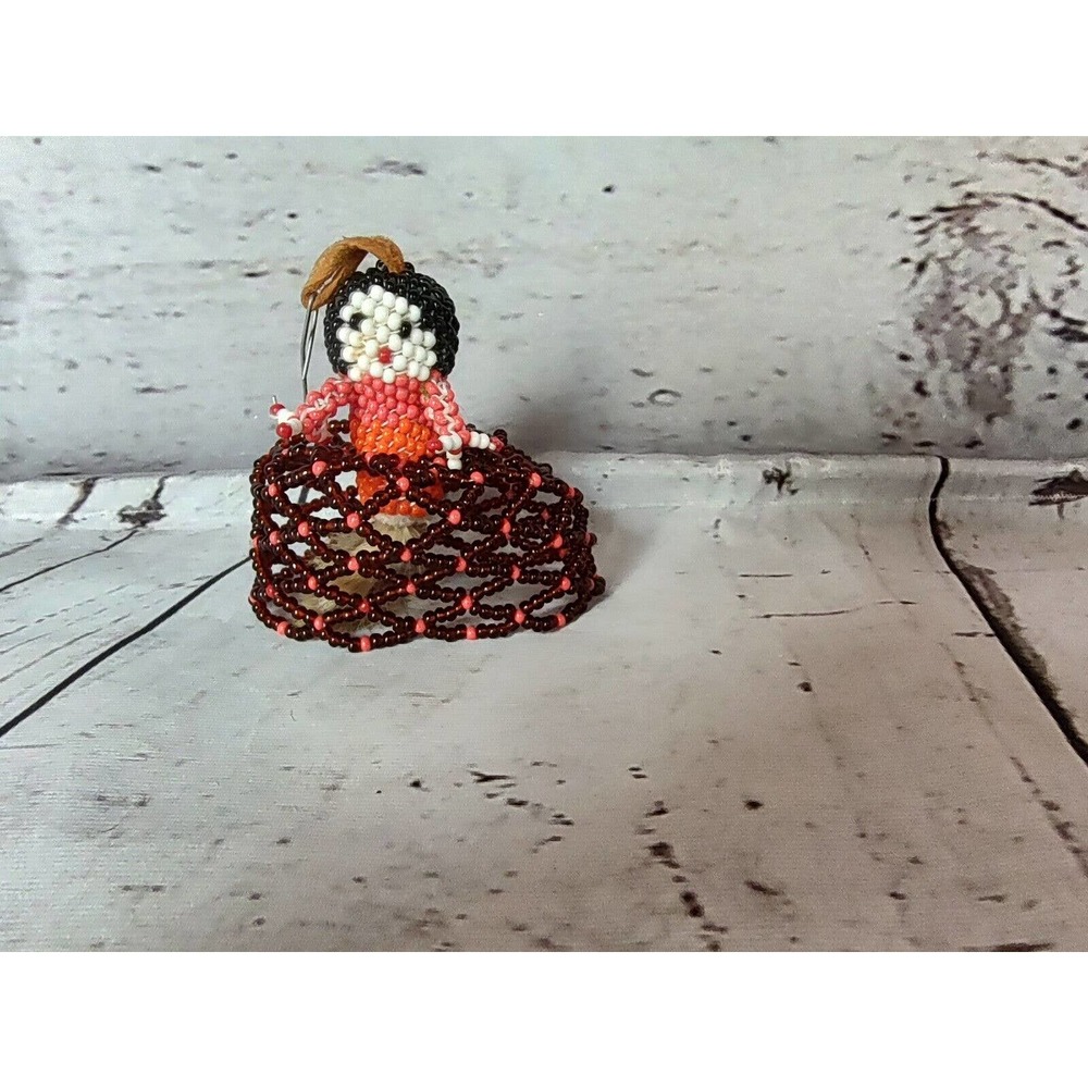 Seed Bead Girl w/Full Skirt Dress Design Loop Top Pink Orange Black Beads